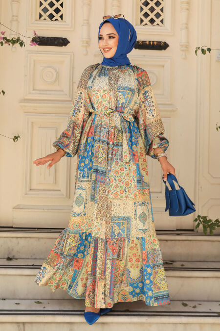 İndigo Blue Hijab Dress 23155IM